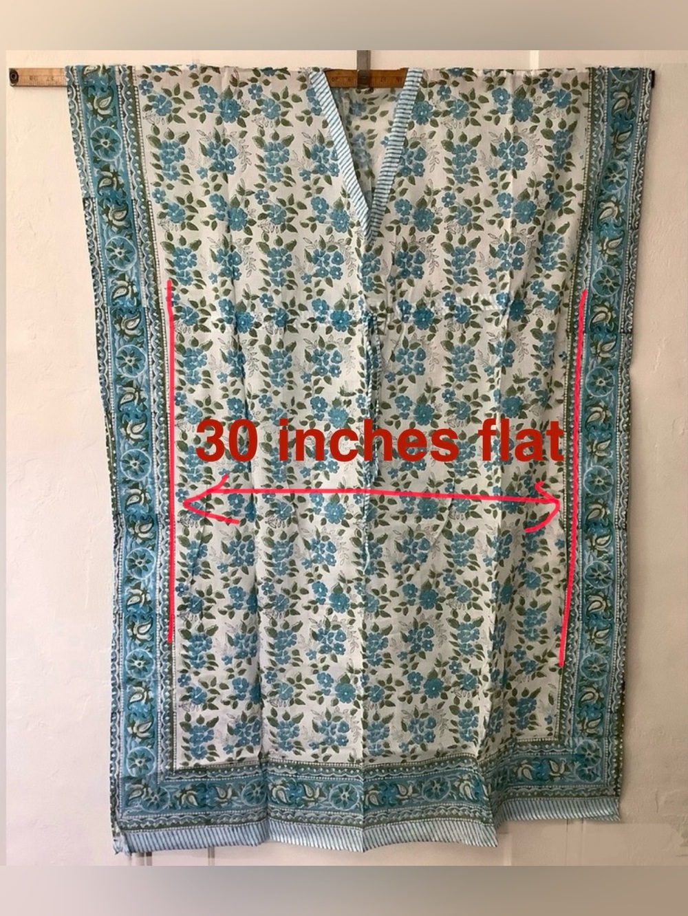 NWOT - Kaftan. One size, stunning blue green Floral India Block Print Elegant - Picture 6 of 6